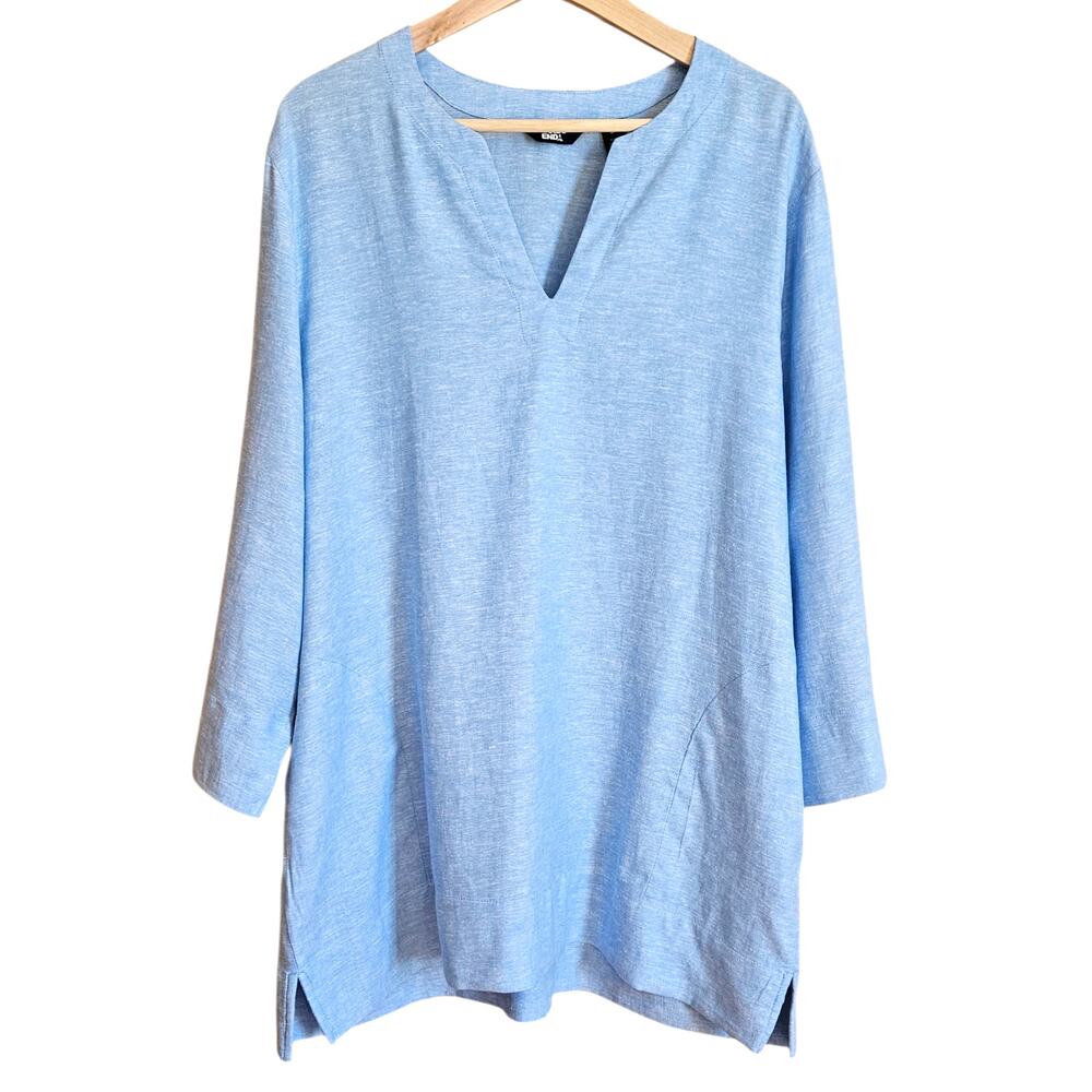 Lands' End Women’s Light Blue Linen Blend V-Neck Tunic Blouse XL